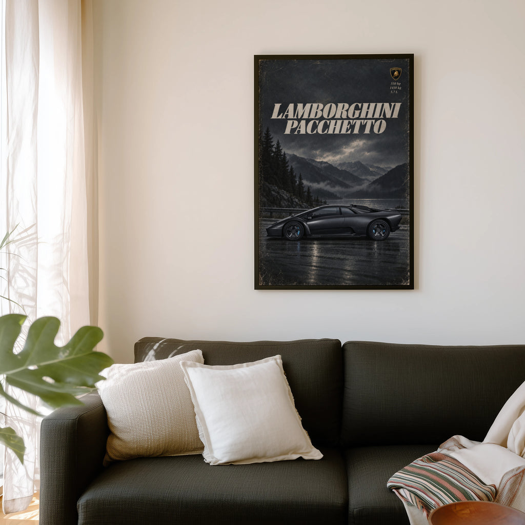 Vintage Lamborghini Pacchetto Print, Supercar Wall