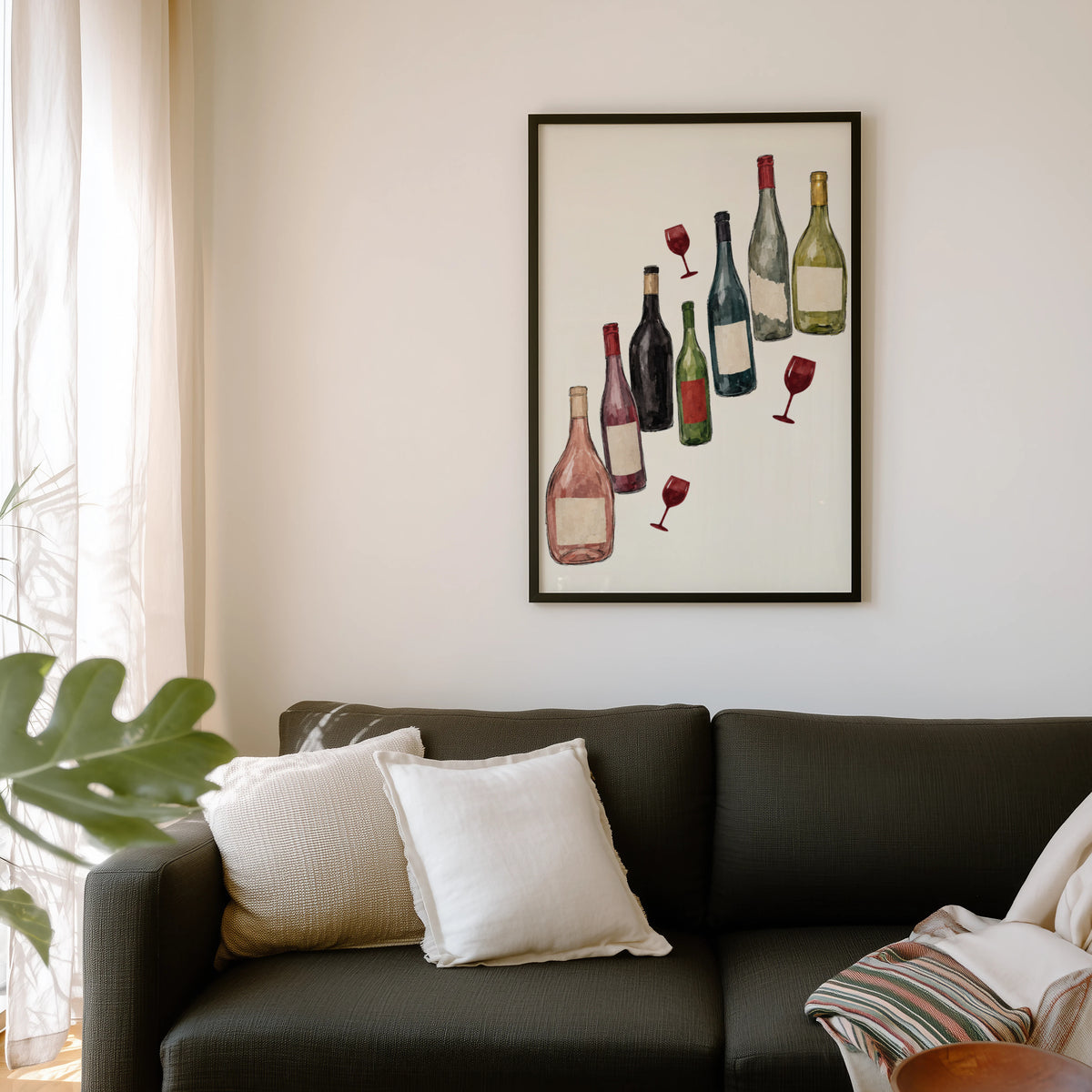 Vintage Wine Bottles Print Poster, Kitchen Wall Art