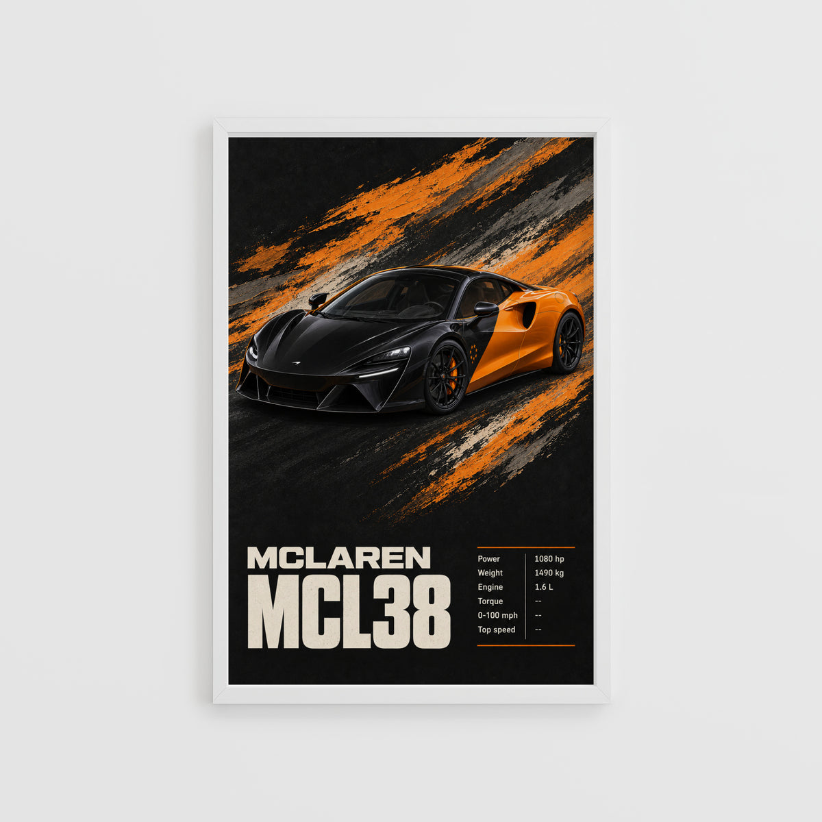 Vintage McLaren MCL38 Supercar Print, Car Wall Art
