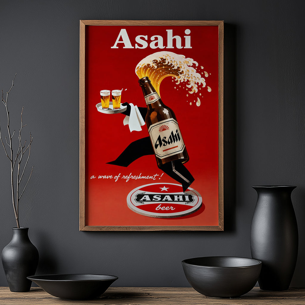 Vintage Asahi Beer Print, Retro Beer Poster