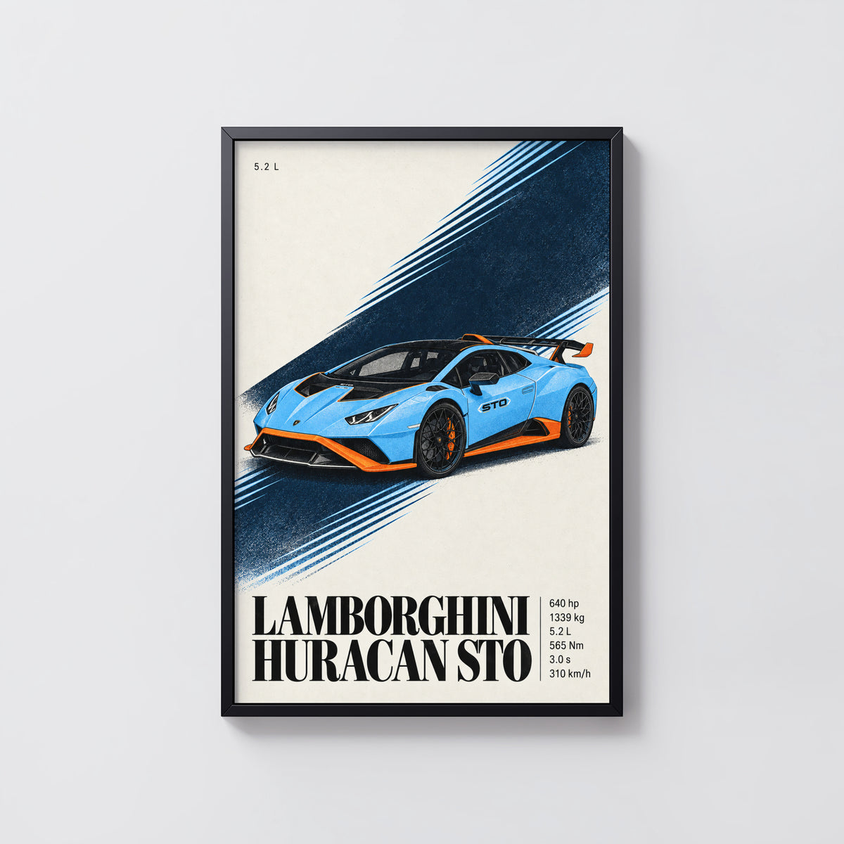 Vintage Lamborghini Huracan STO Print, Car Art