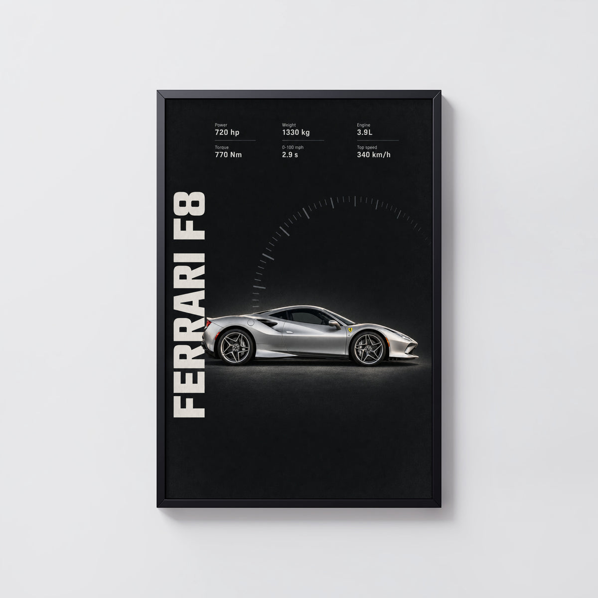 Vintage Ferrari F8 Print, Supercar Wall Art