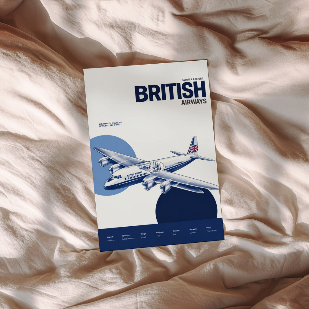 Vintage British Airways Poster, Gatwick Aviation Print
