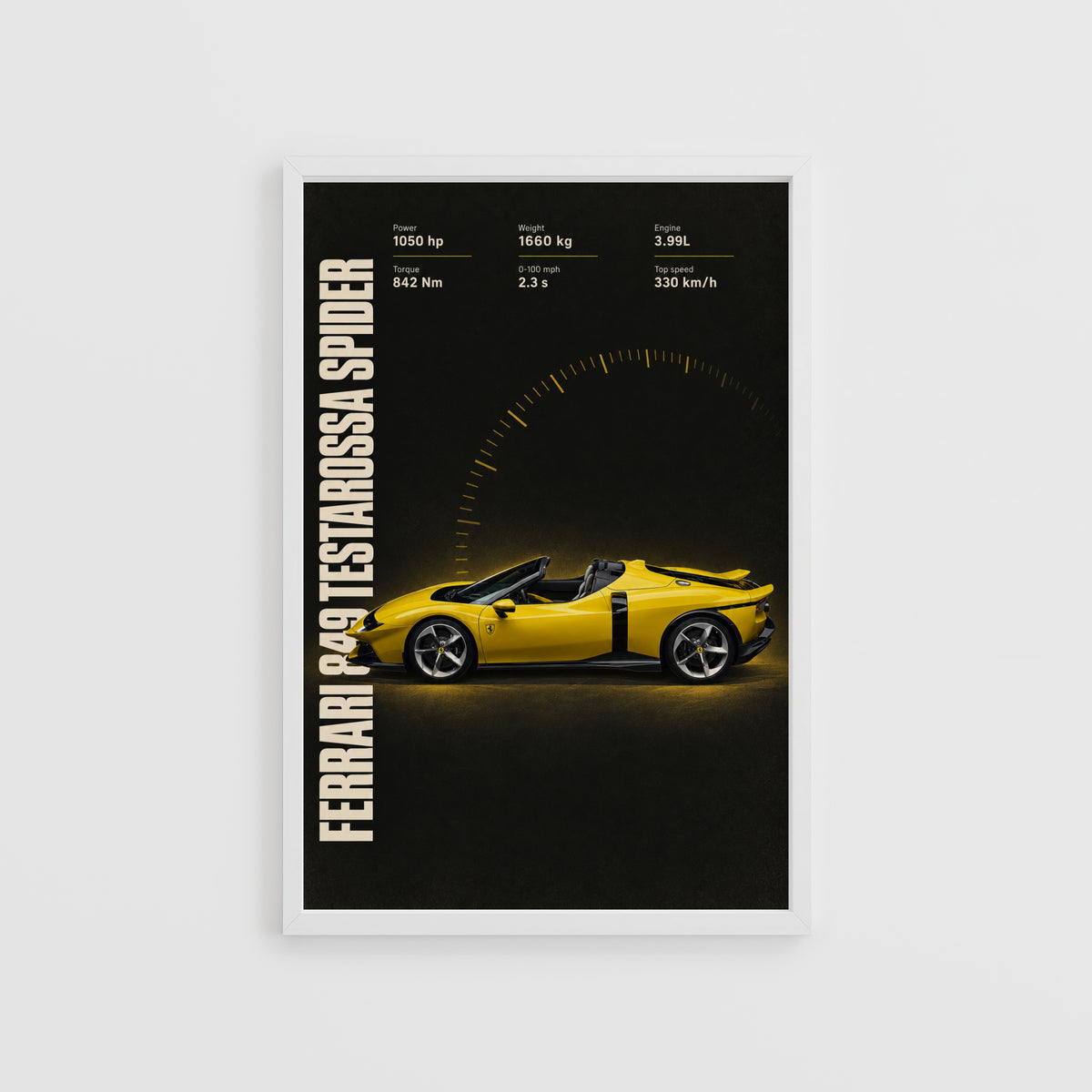 Vintage Ferrari Print, Yellow Supercar Wall Art