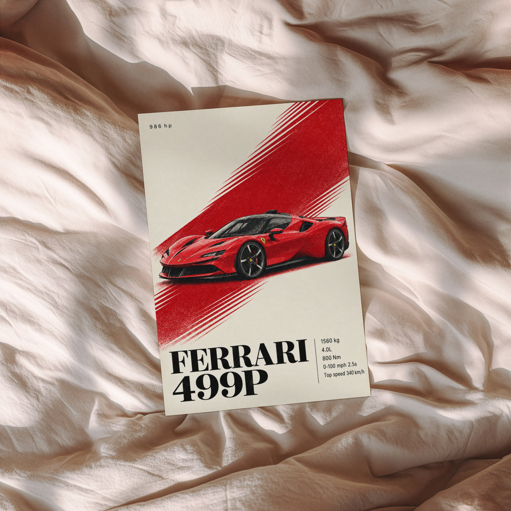 Vintage Ferrari 499P Print, Red Supercar Wall Art
