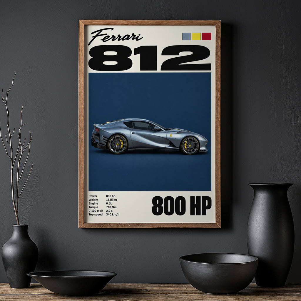 Vintage Ferrari 812 Print, Car Wall Art