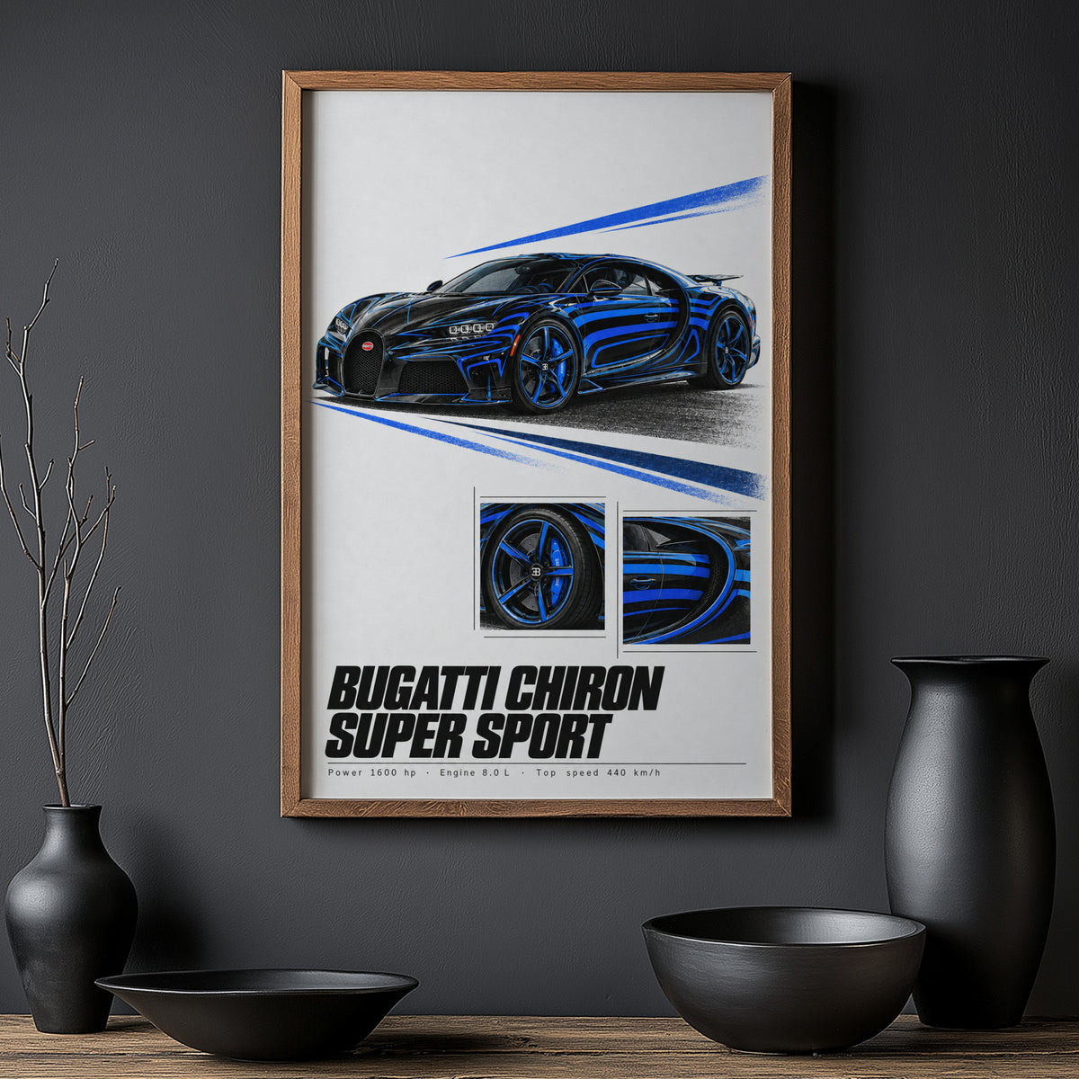Vintage Bugatti Chiron Print, Supercar Wall Art