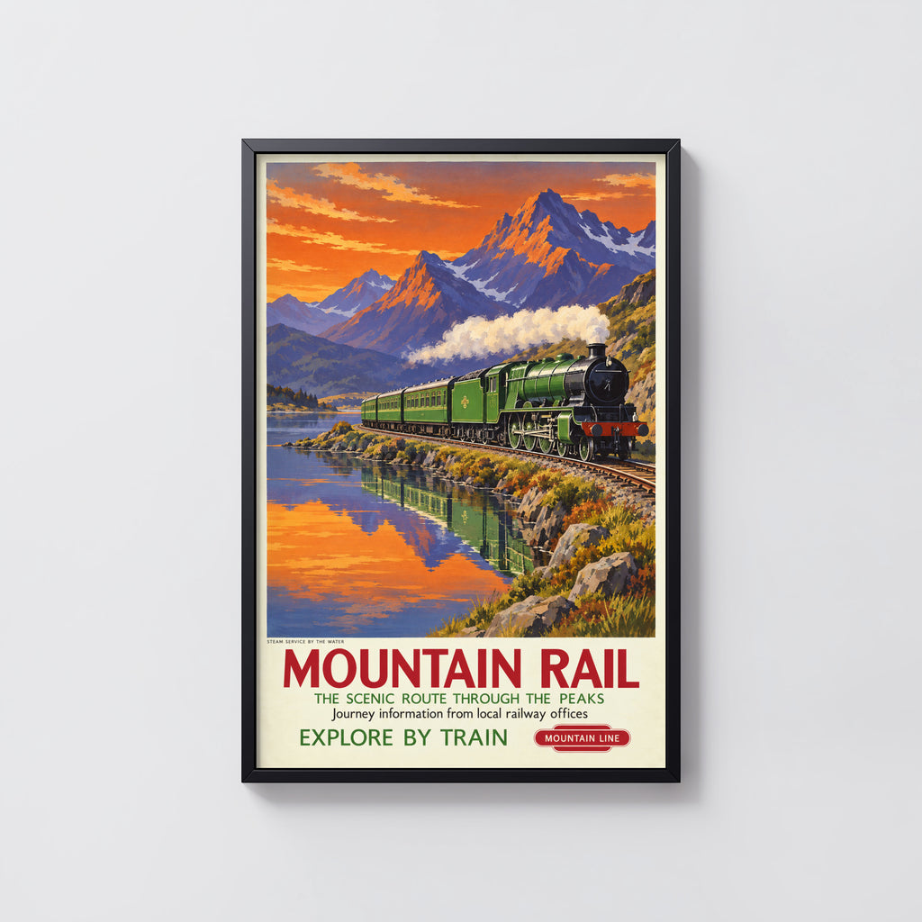 Vintage Mountain Rail Steam Train Print Poster
