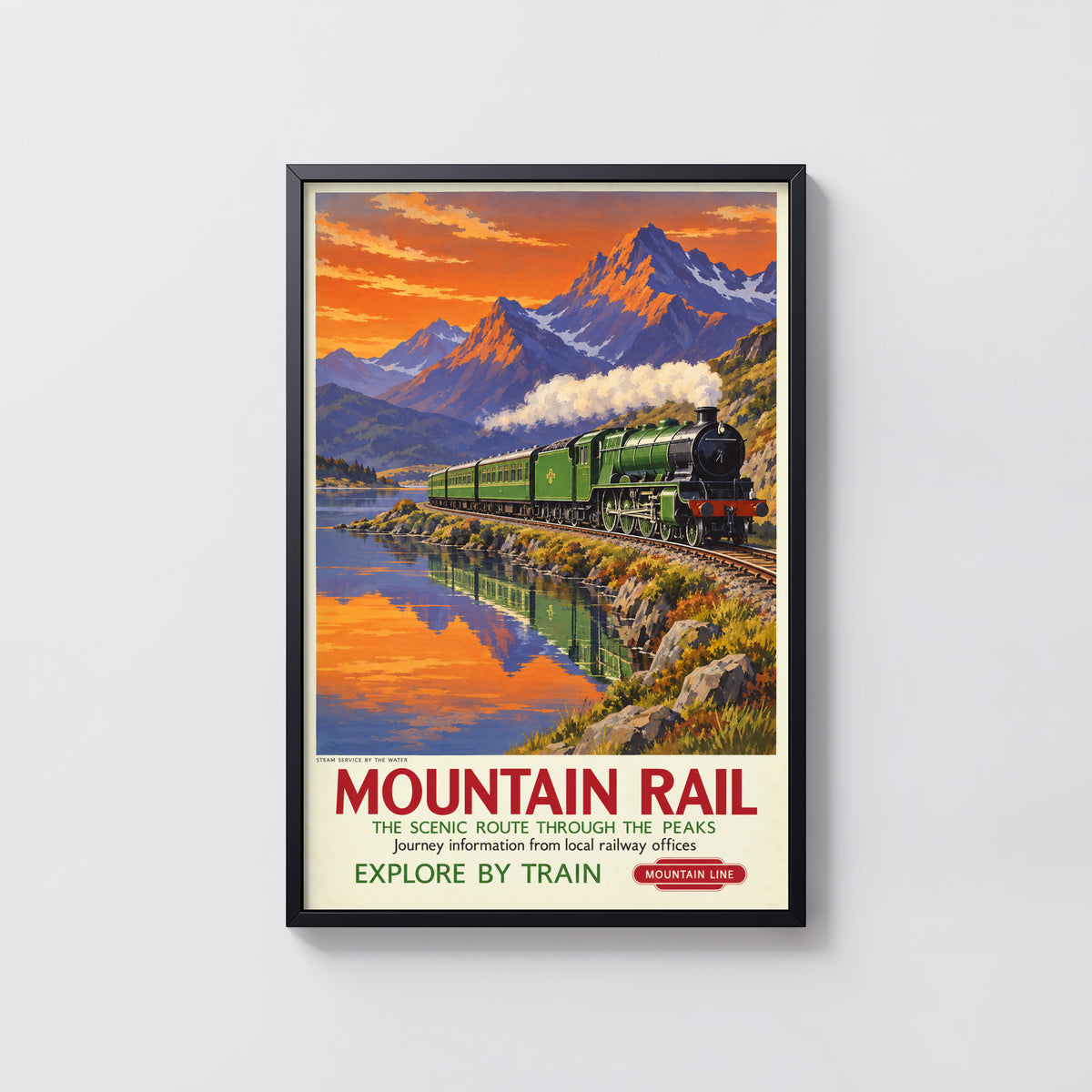 Vintage Mountain Rail Steam Train Print Poster