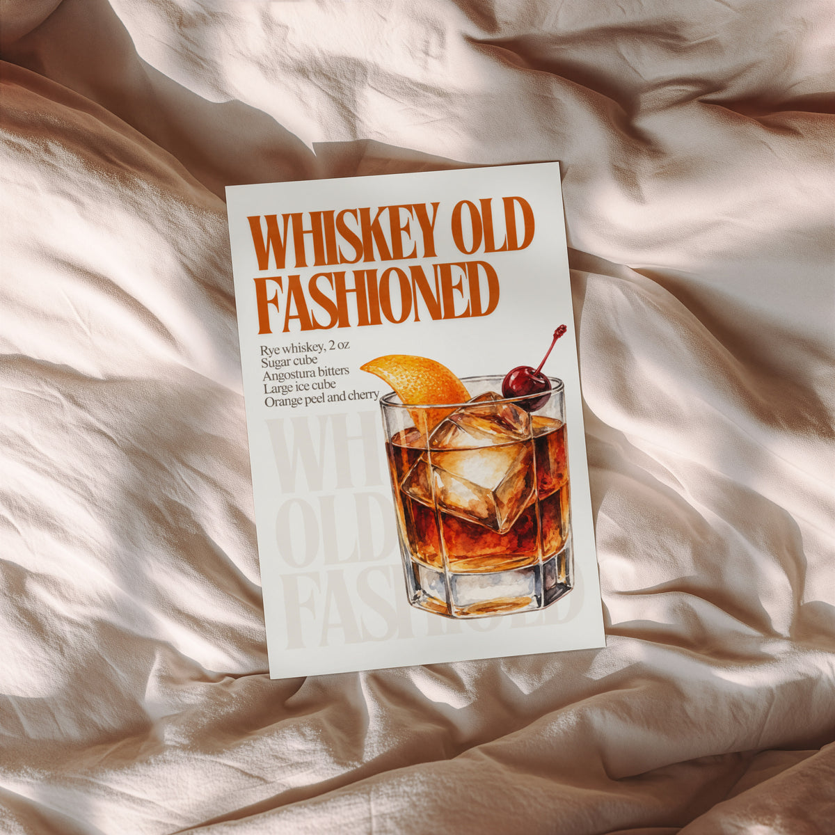 Vintage Old Fashioned Cocktail Print Poster, Bar Art