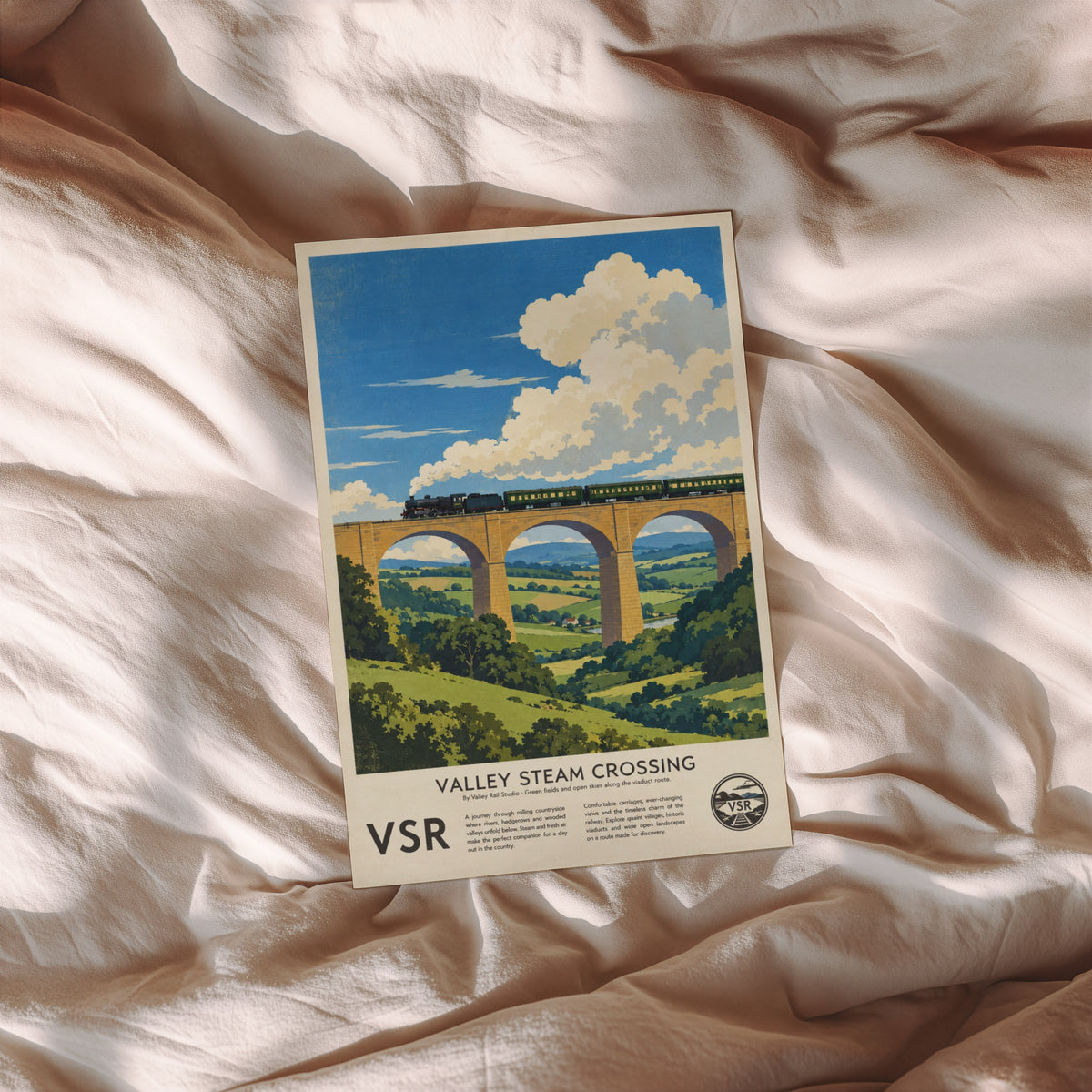 Vintage Steam Train Viaduct Print Poster, Countryside