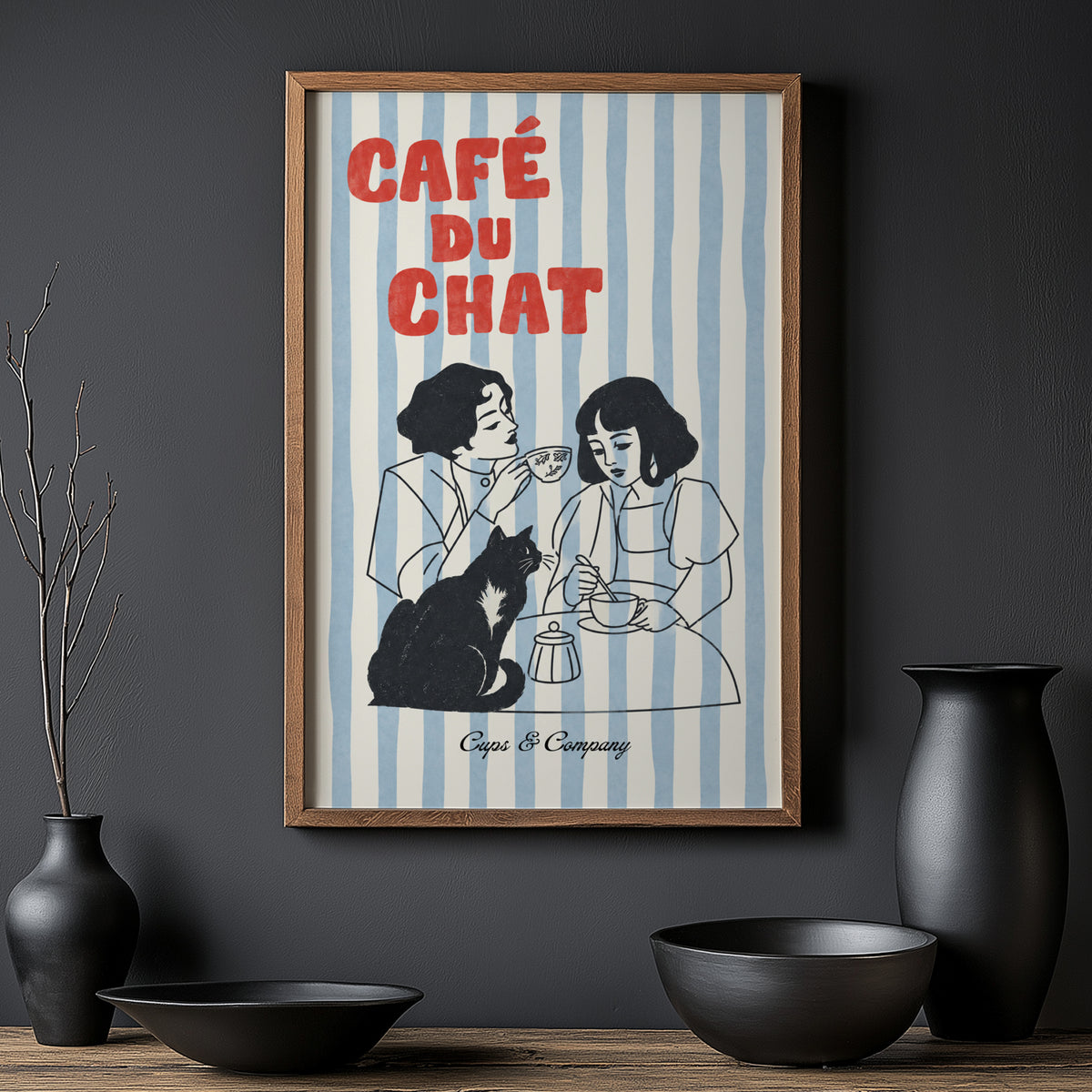 Vintage Coffee Print and Poster, Black Cat Cafe Art