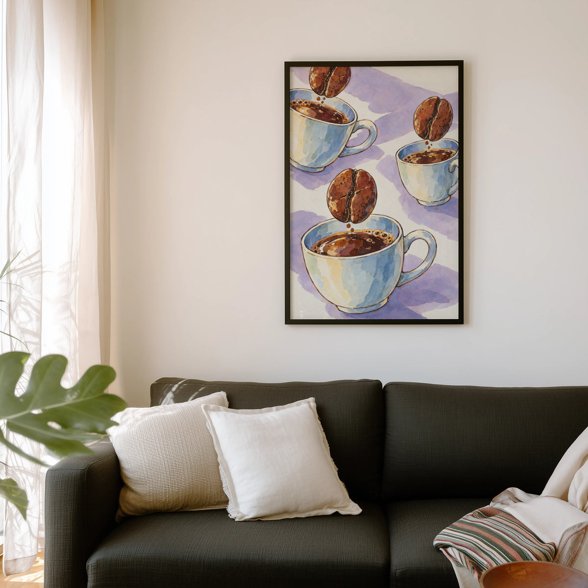 Vintage Coffee Bean Watercolour Print and Poster