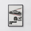 Vintage Ferrari F8 Print, Supercar Wall Art