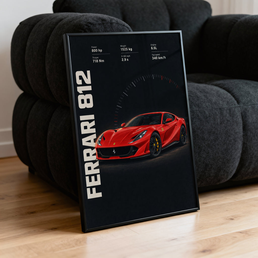 Vintage Ferrari 812 Print, Supercar Wall Art