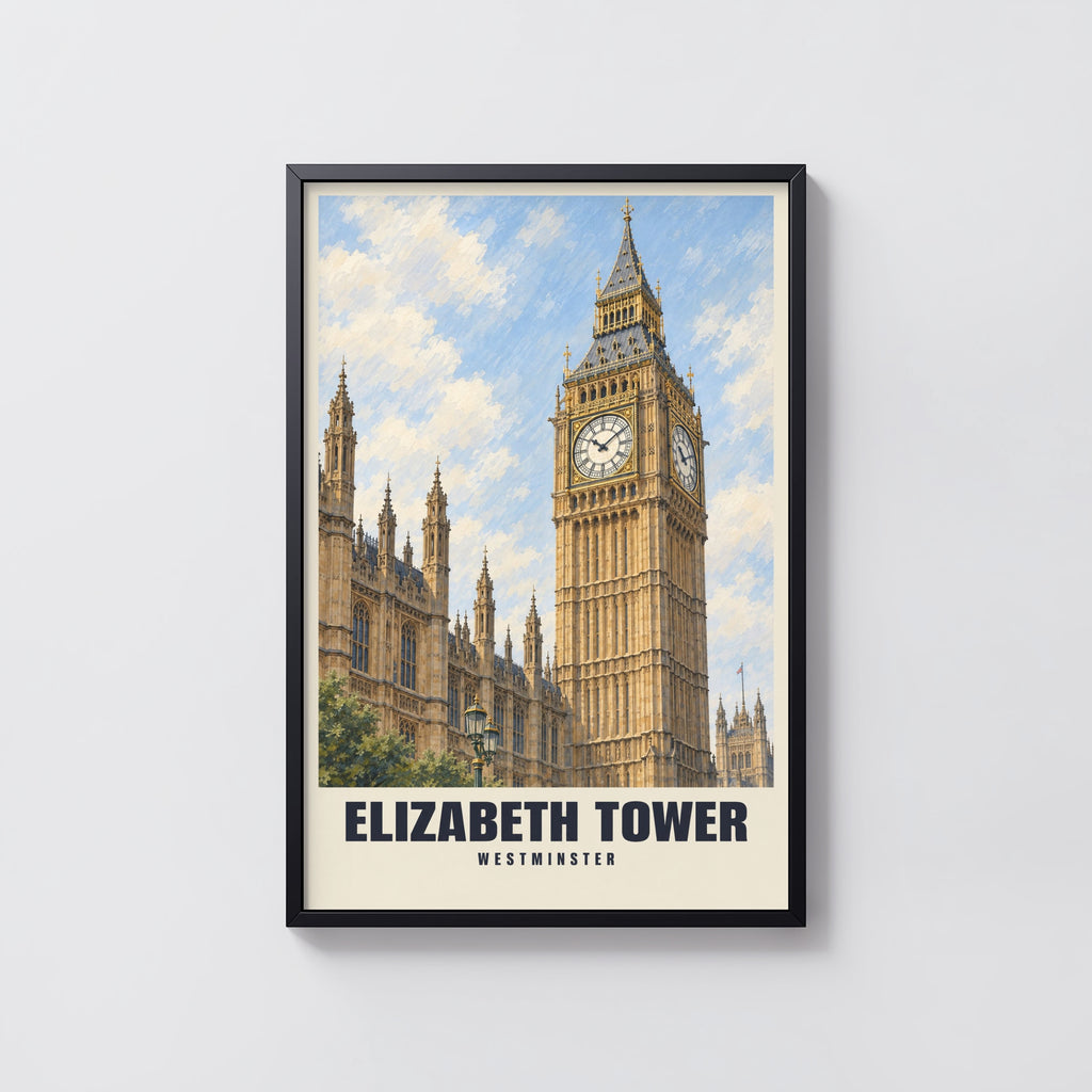 Vintage Elizabeth Tower London Poster, Westminster Print