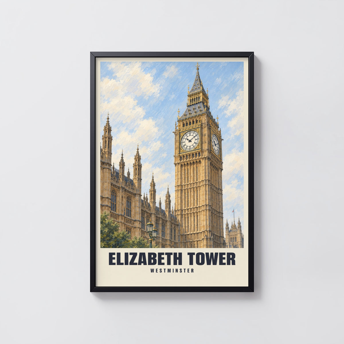 Vintage Elizabeth Tower London Poster, Westminster Print