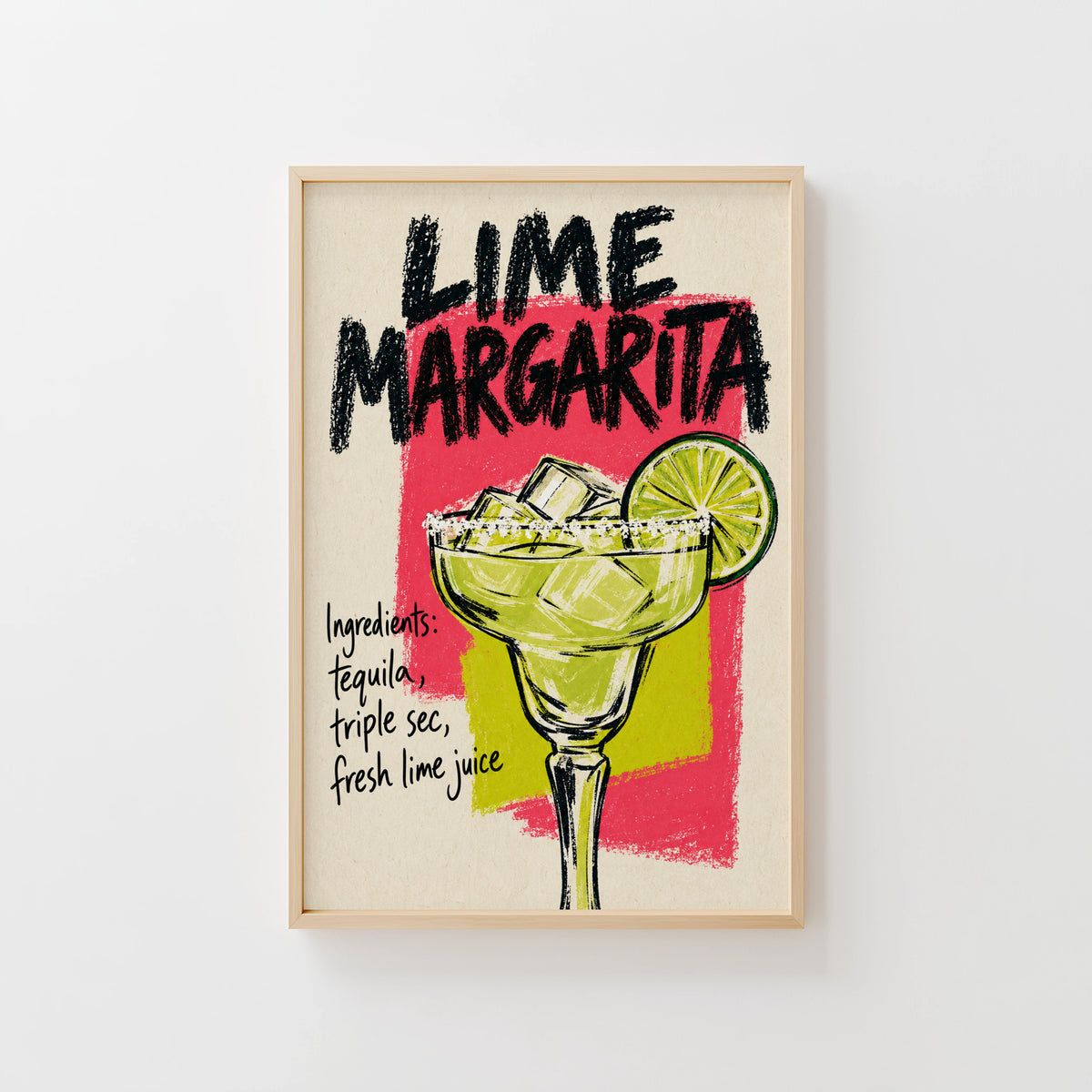 Vintage Lime Margarita Print Poster, Cocktail Wall Art