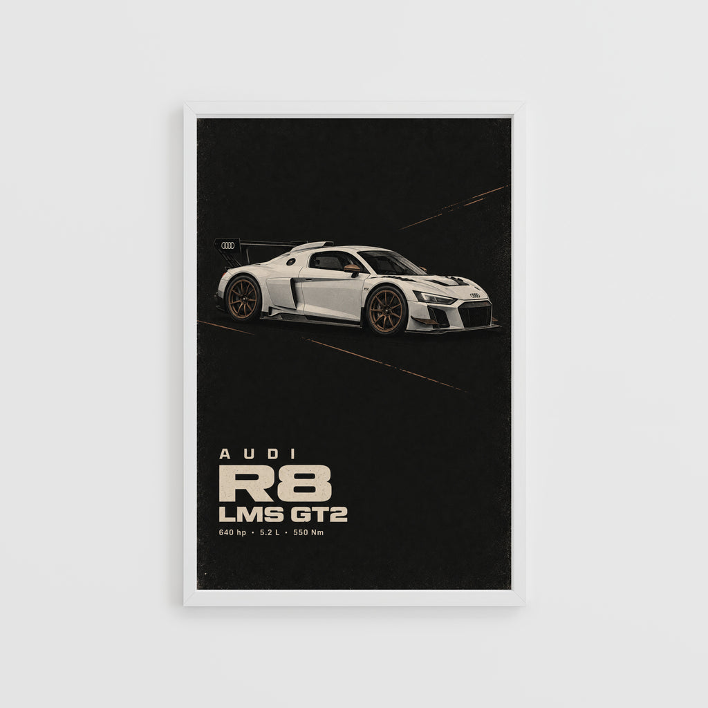 Vintage Audi R8 LMS GT2 Print, Race Car Wall Art