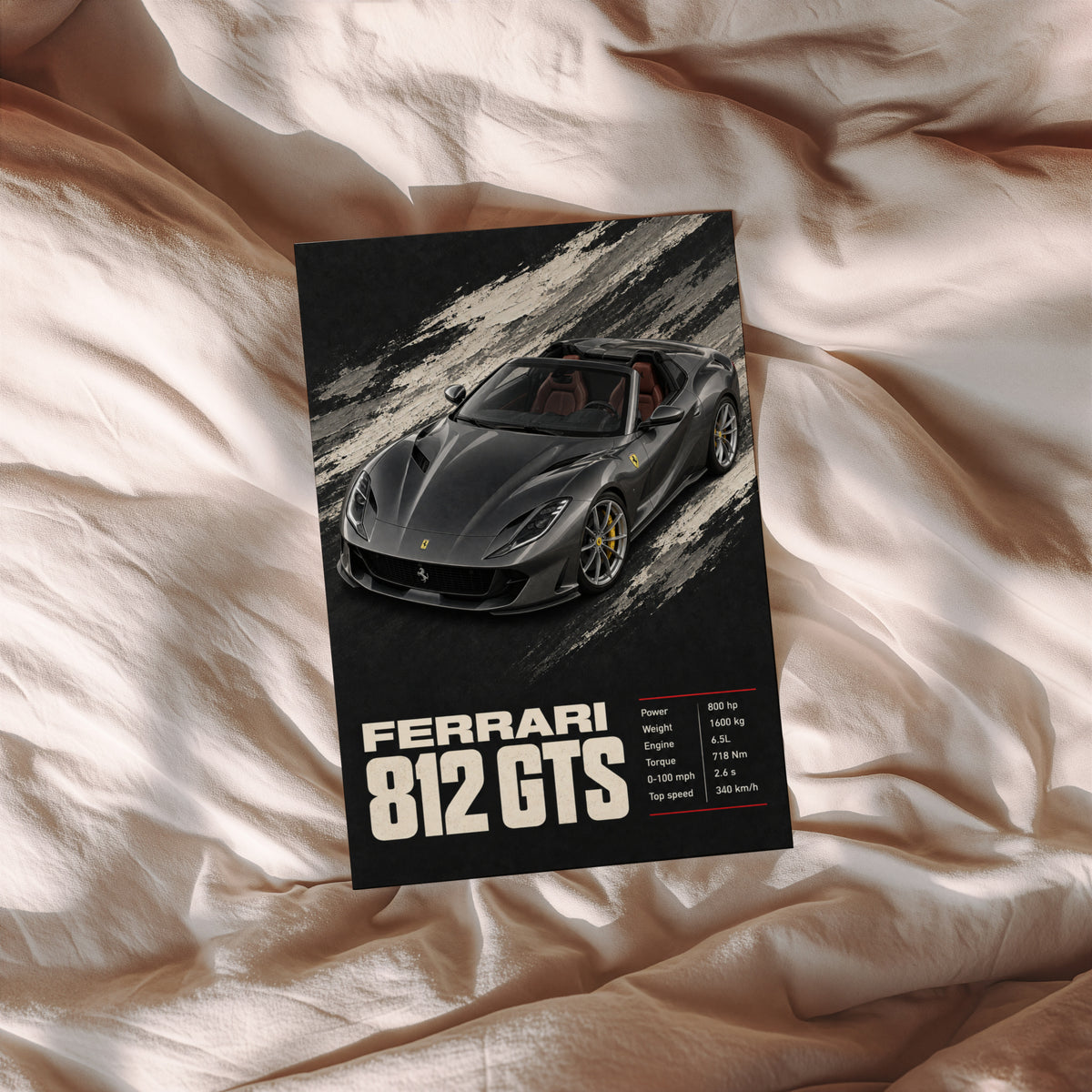 Vintage Ferrari 812 GTS Print, Supercar Wall Art
