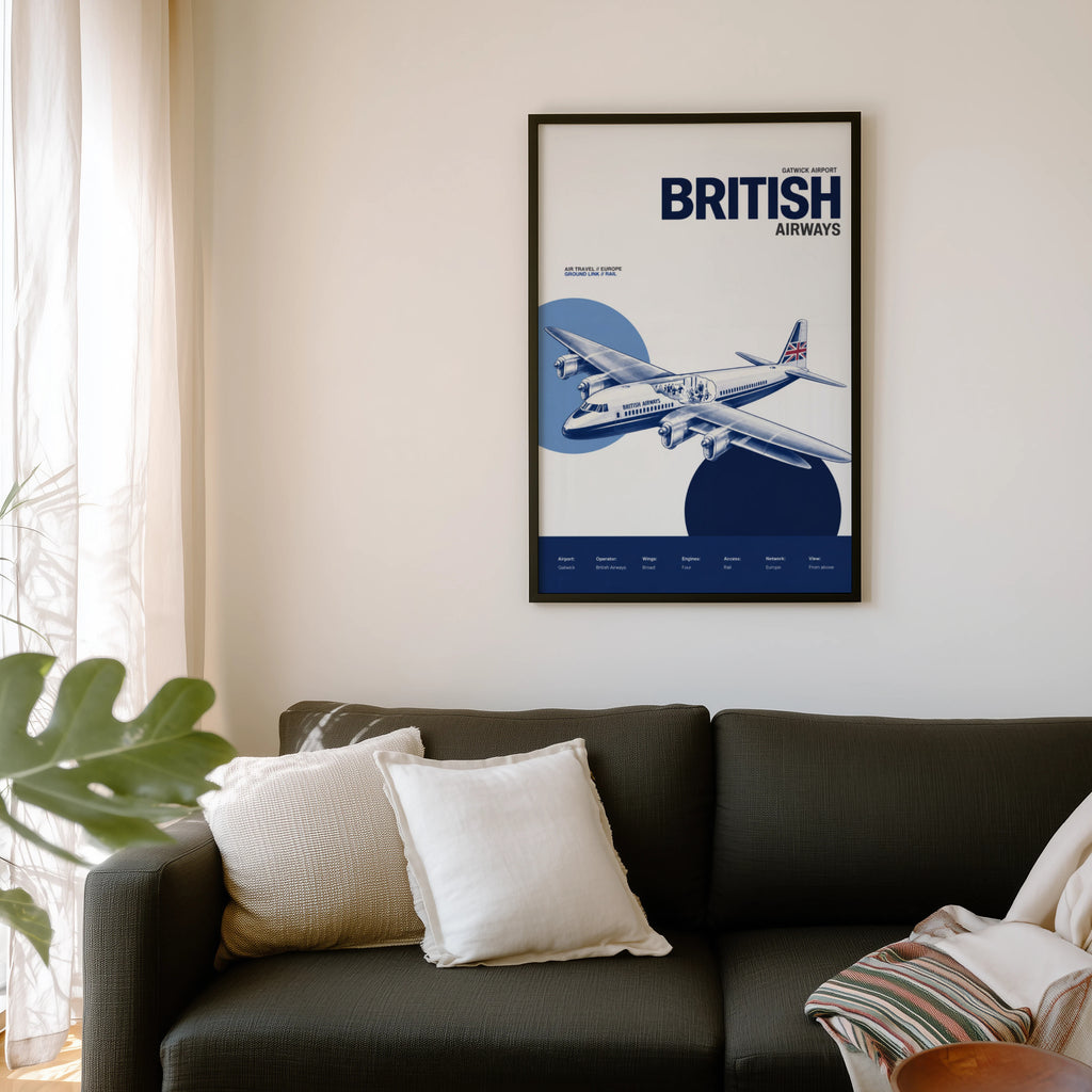 Vintage British Airways Poster, Gatwick Aviation Print