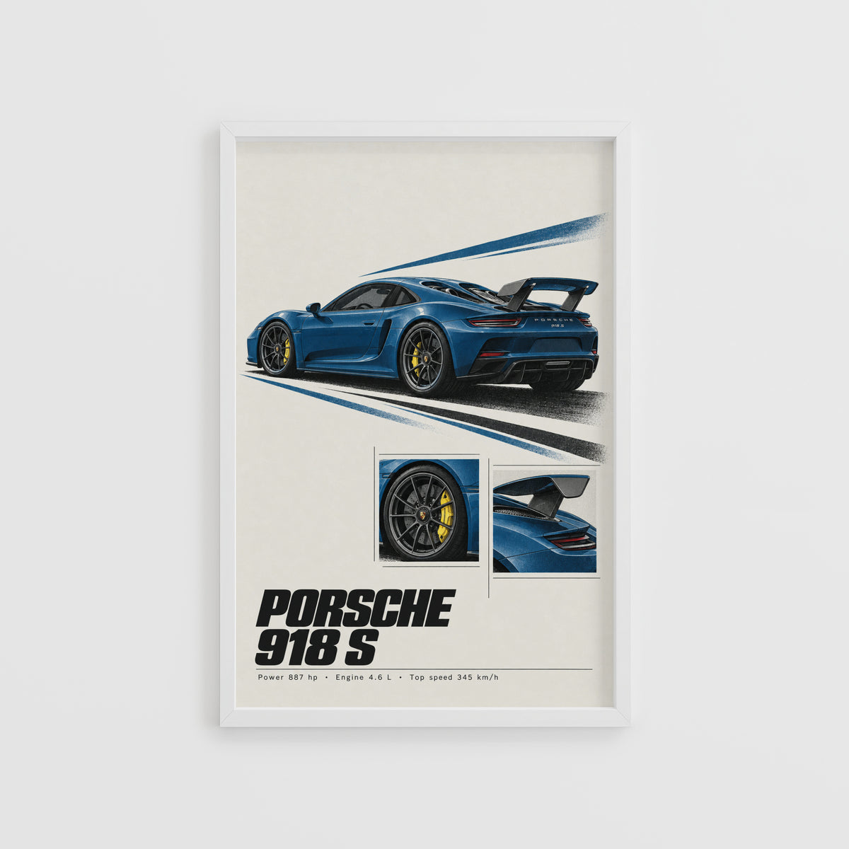 Vintage Porsche 918 S Print, Car Poster, Garage Wall Art
