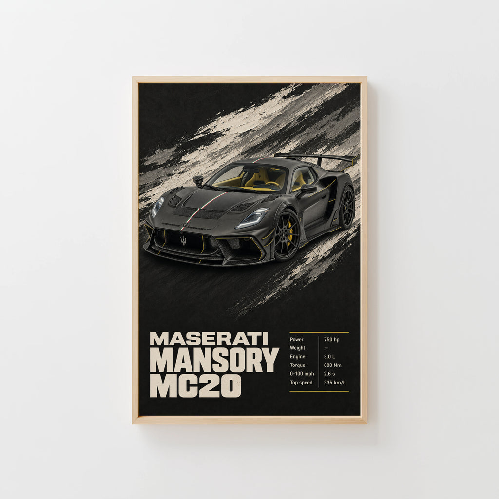 Vintage Maserati MC20 Print, Supercar Wall Art