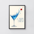 Vintage Cocktail Print Poster, Blue Martini Wall Art