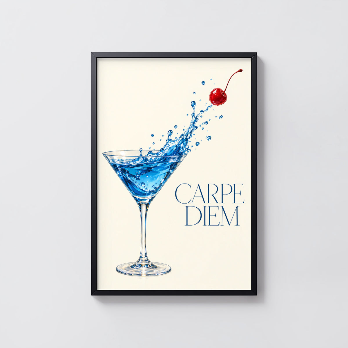 Vintage Cocktail Print Poster, Blue Martini Wall Art