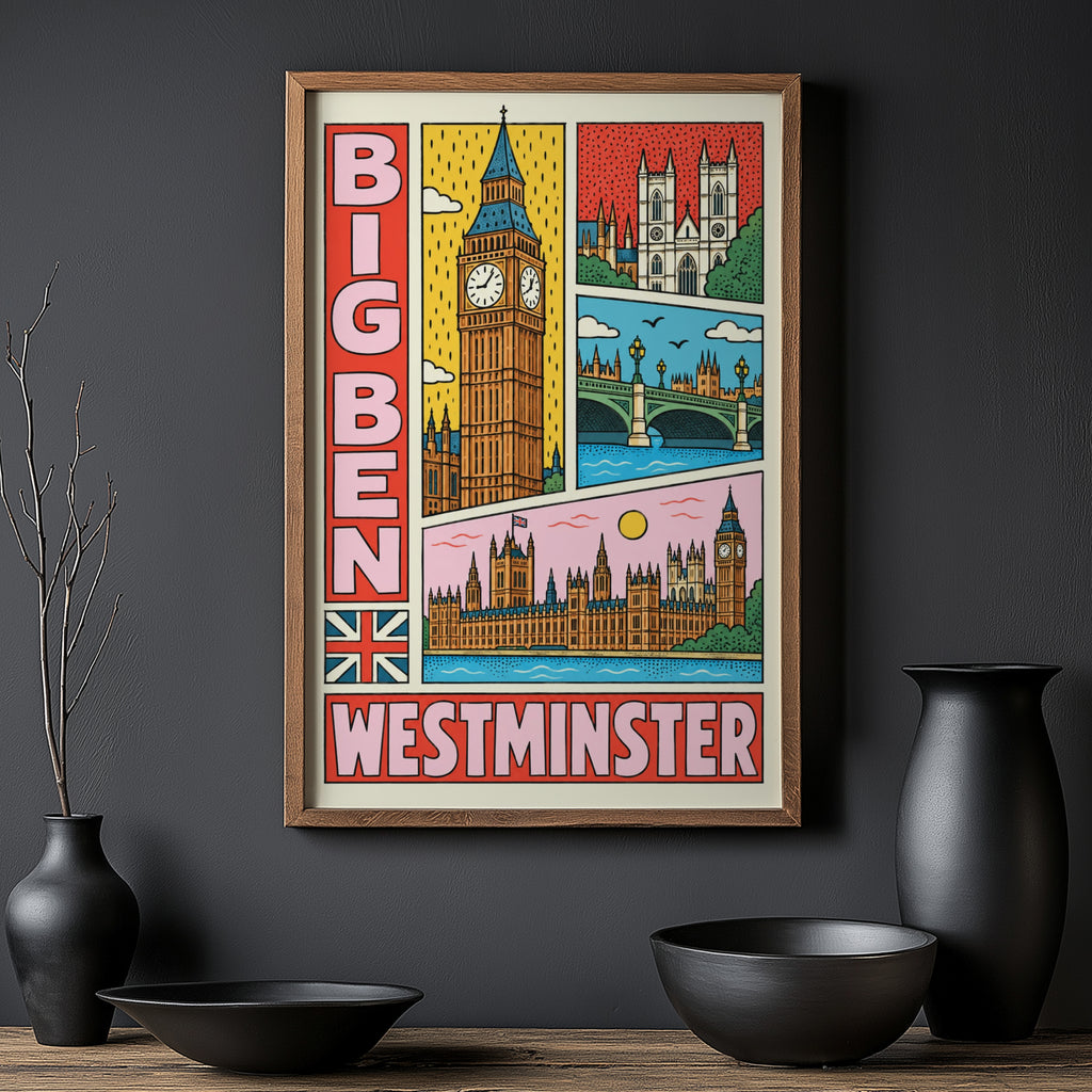 Vintage Big Ben Westminster Poster, London Wall Art Print