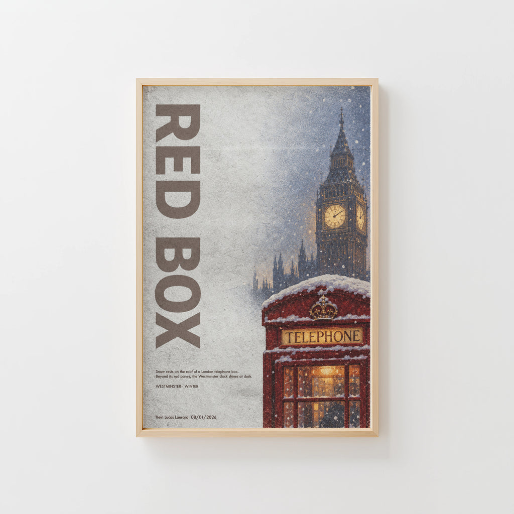 Vintage London Red Telephone Box Poster, Winter Print
