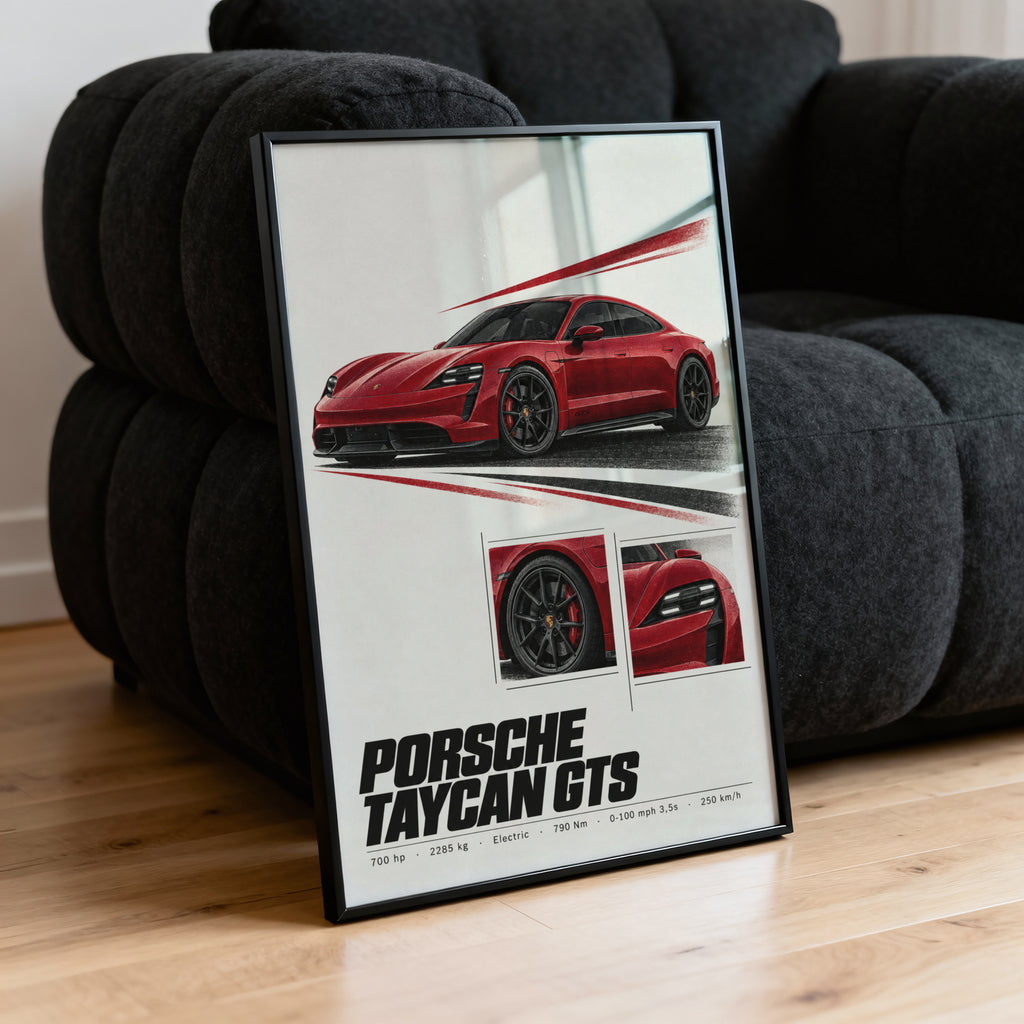 Vintage Porsche Taycan GTS Print, Car Poster, Wall Art