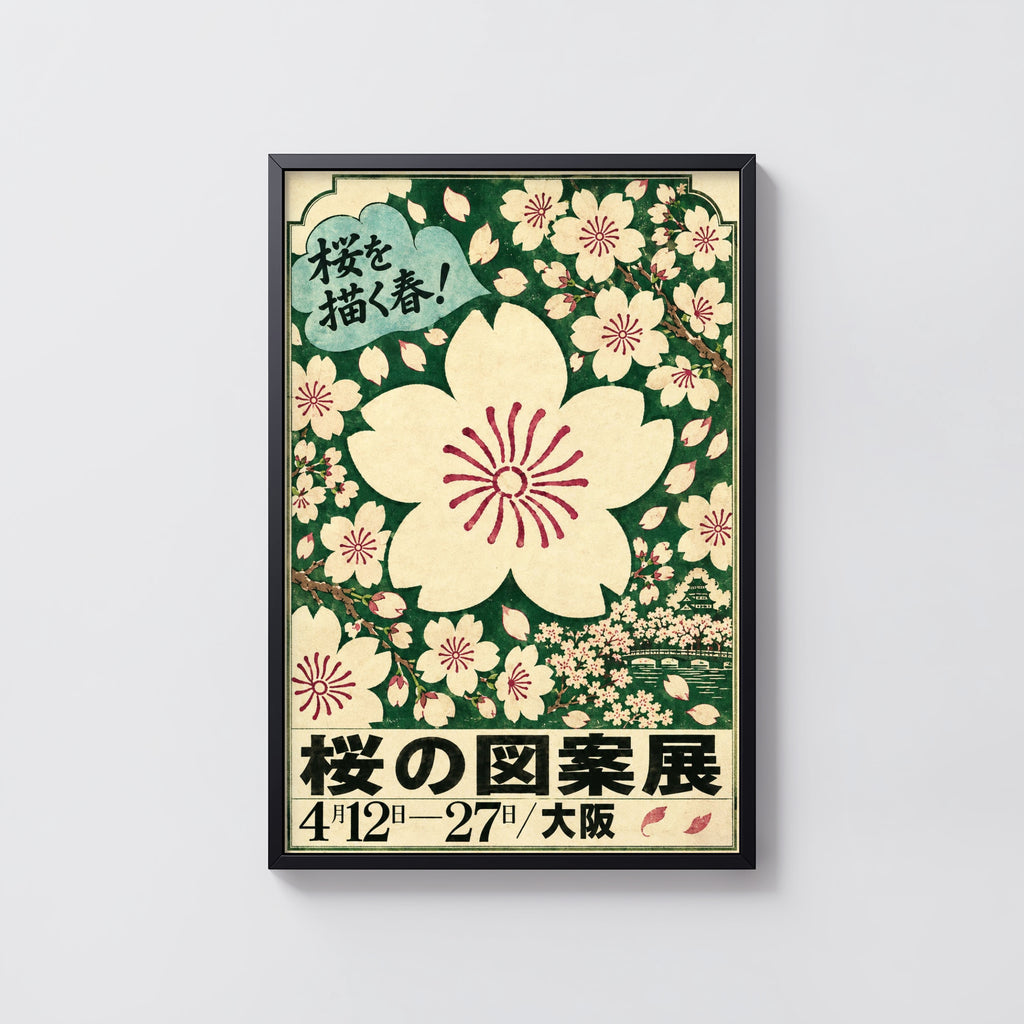 Vintage Japanese Cherry Blossom Print and Poster, Osaka