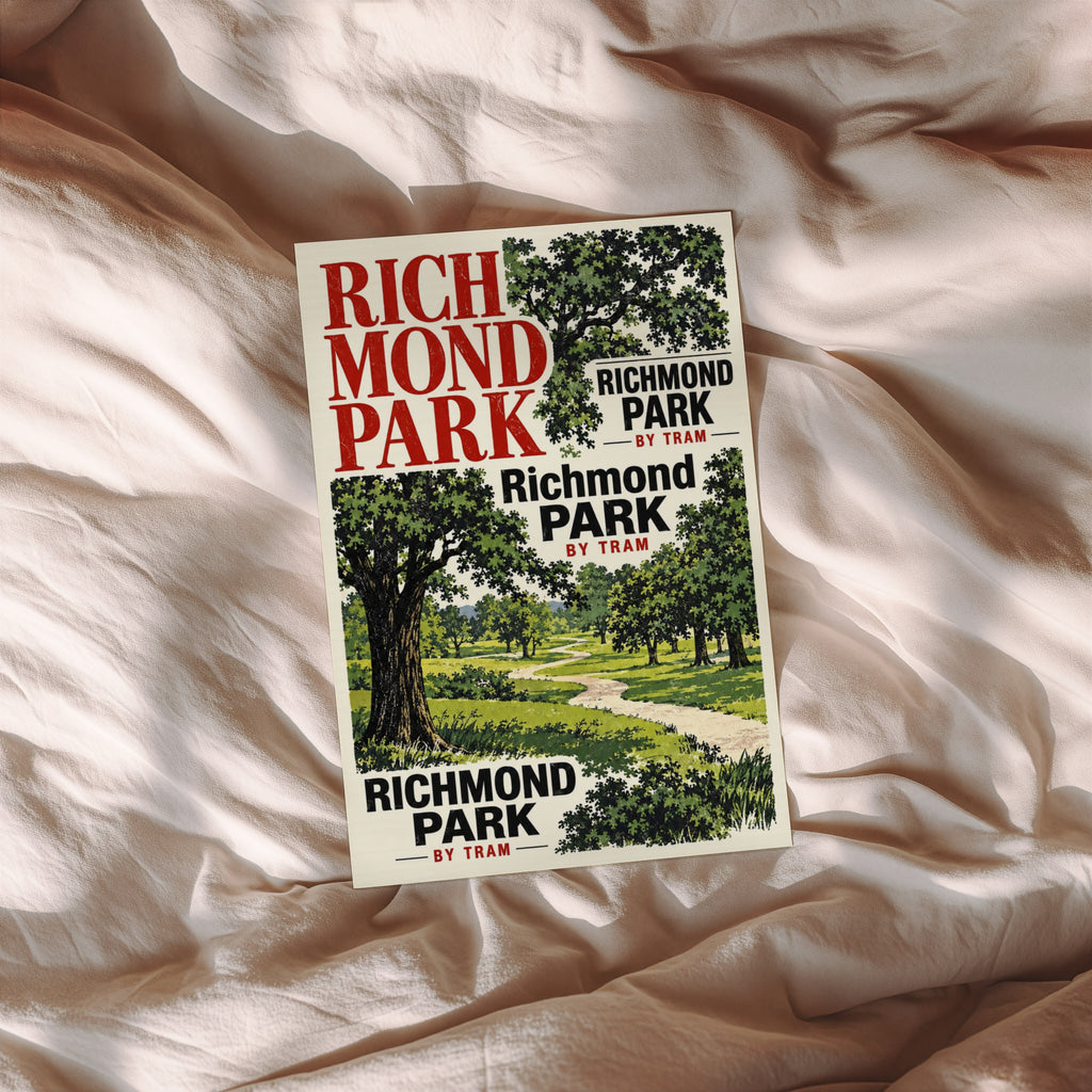 Vintage Richmond Park Poster, England Wall Art, Tram Print