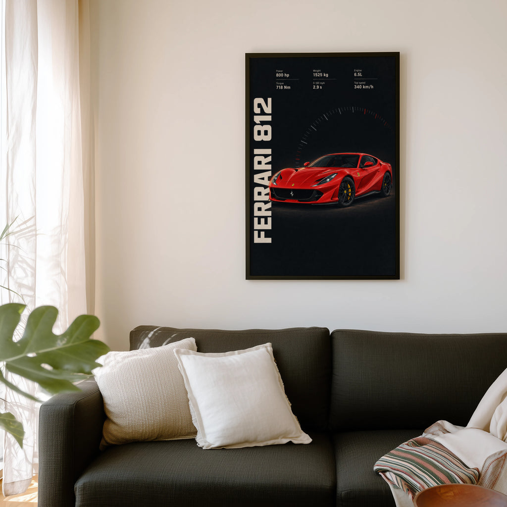 Vintage Ferrari 812 Print, Supercar Wall Art