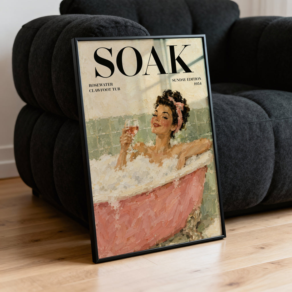 Vintage Bathtub Print and Poster, Retro Pin Up Wall Art