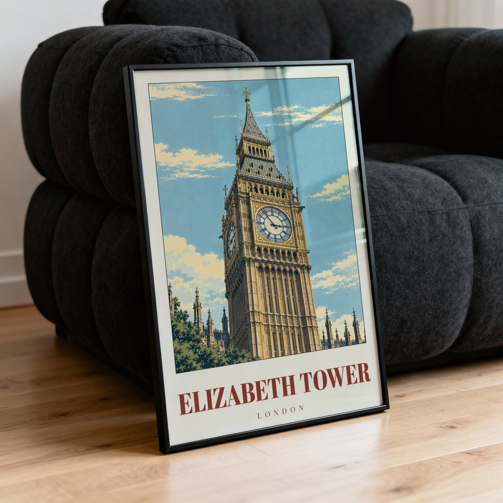 Vintage Elizabeth Tower Poster, London Wall Art Print