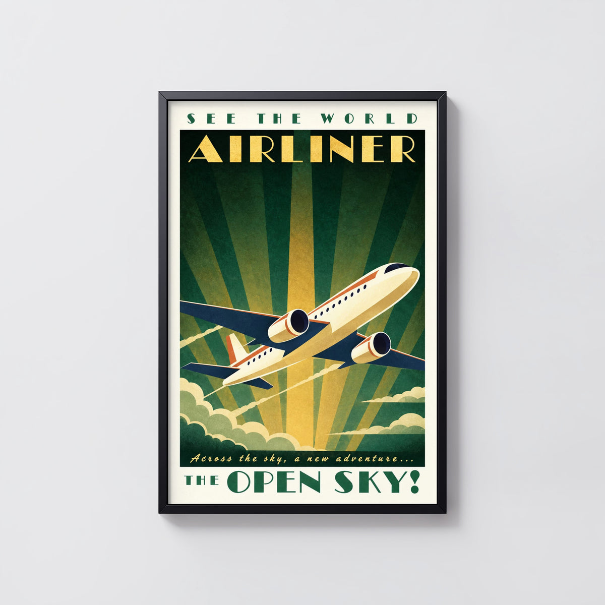 Vintage Airliner Poster, Art Deco Wall Art, Aviation Print