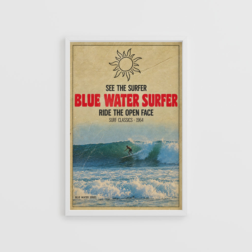 Vintage Blue Water Surfer Print, Surf Poster 1964