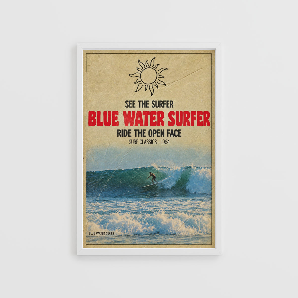 Vintage Blue Water Surfer Print, Surf Poster 1964