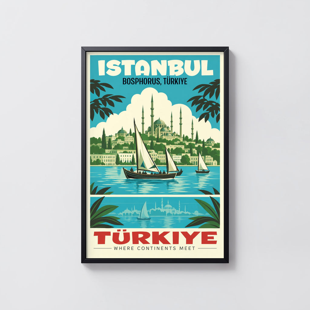 Vintage Istanbul Poster, Bosphorus Travel Print, Turkiye