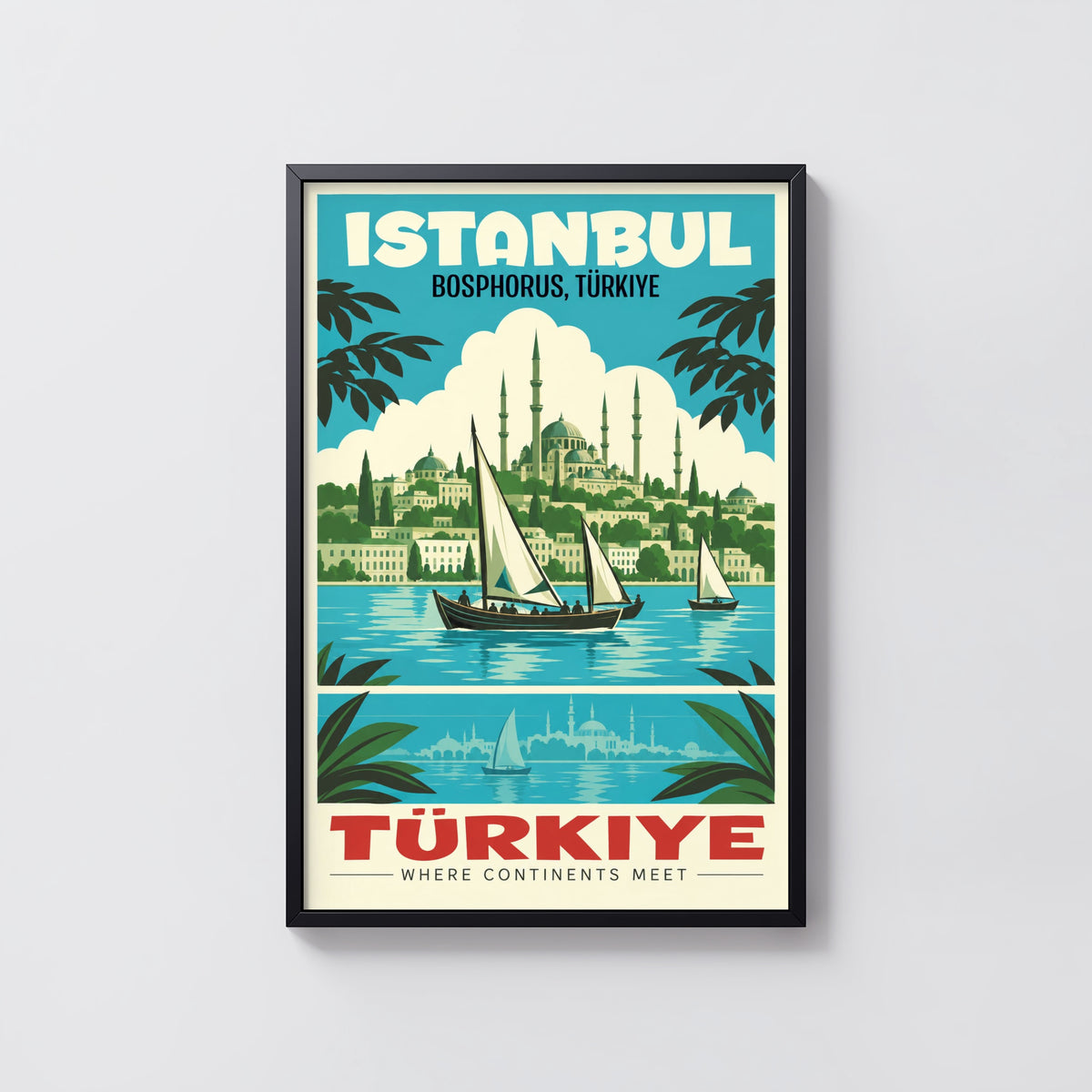 Vintage Istanbul Poster, Bosphorus Travel Print, Turkiye