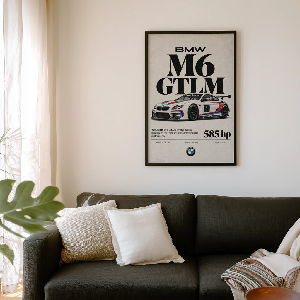 Vintage BMW M6 GTLM Print, Racing Car Wall Art