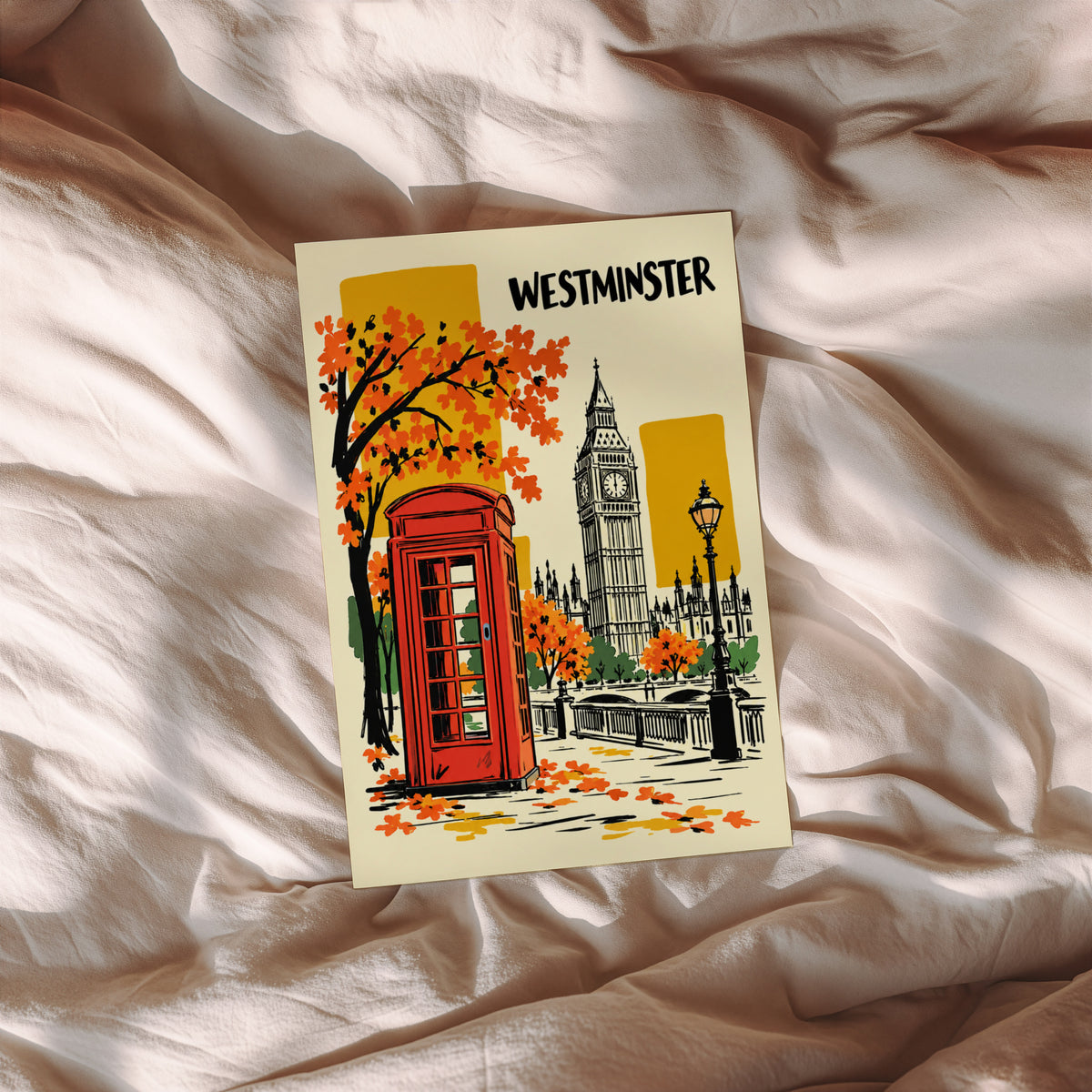 Vintage Westminster London Poster, Red Telephone Box Wall