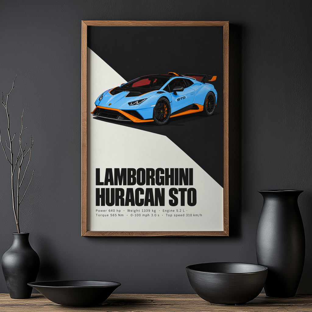 Vintage Lamborghini Huracan STO Print, Car Wall Art