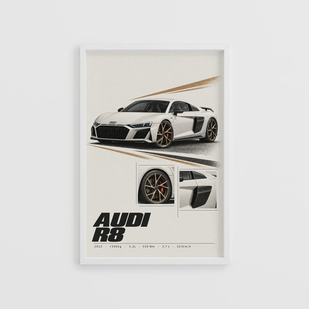 Vintage Audi R8 Print, Car Poster, Supercar Wall Art