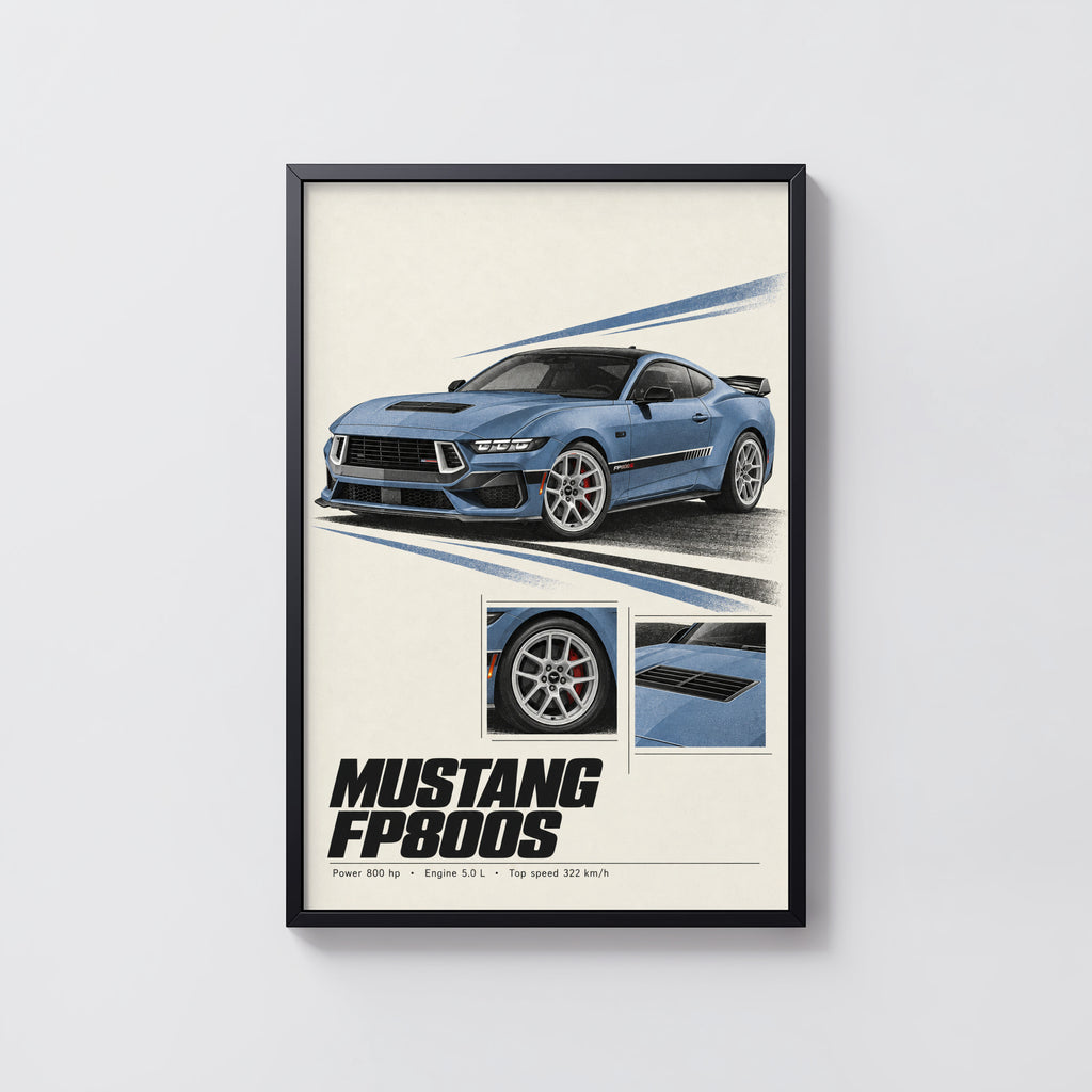 Vintage Mustang Print, Blue Muscle Car Wall Art