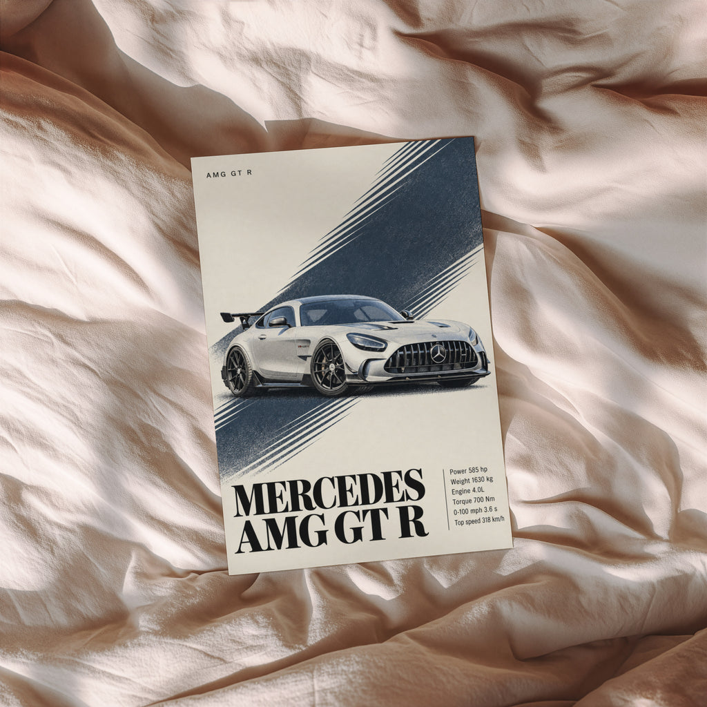 Vintage Mercedes AMG GT R Print, Car Wall Art