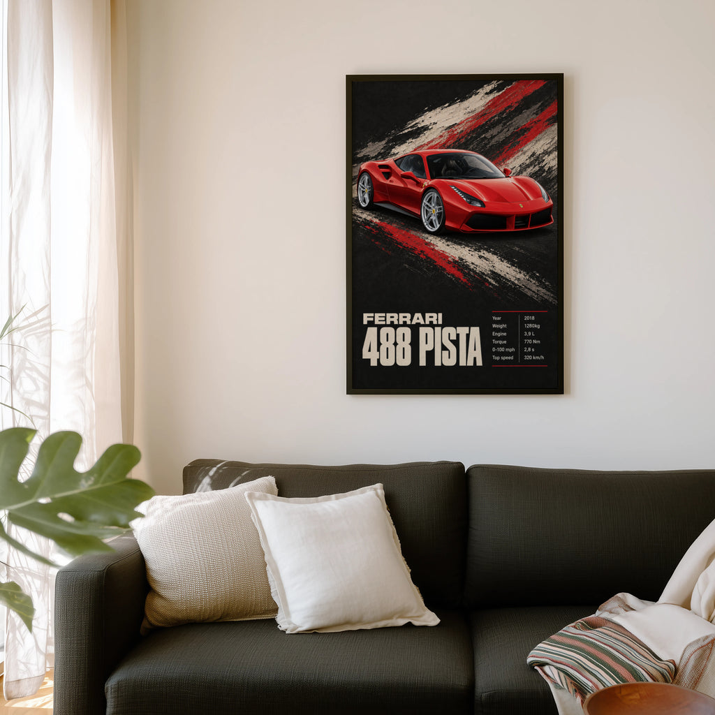 Vintage Ferrari 488 Pista Print, Car Wall Art
