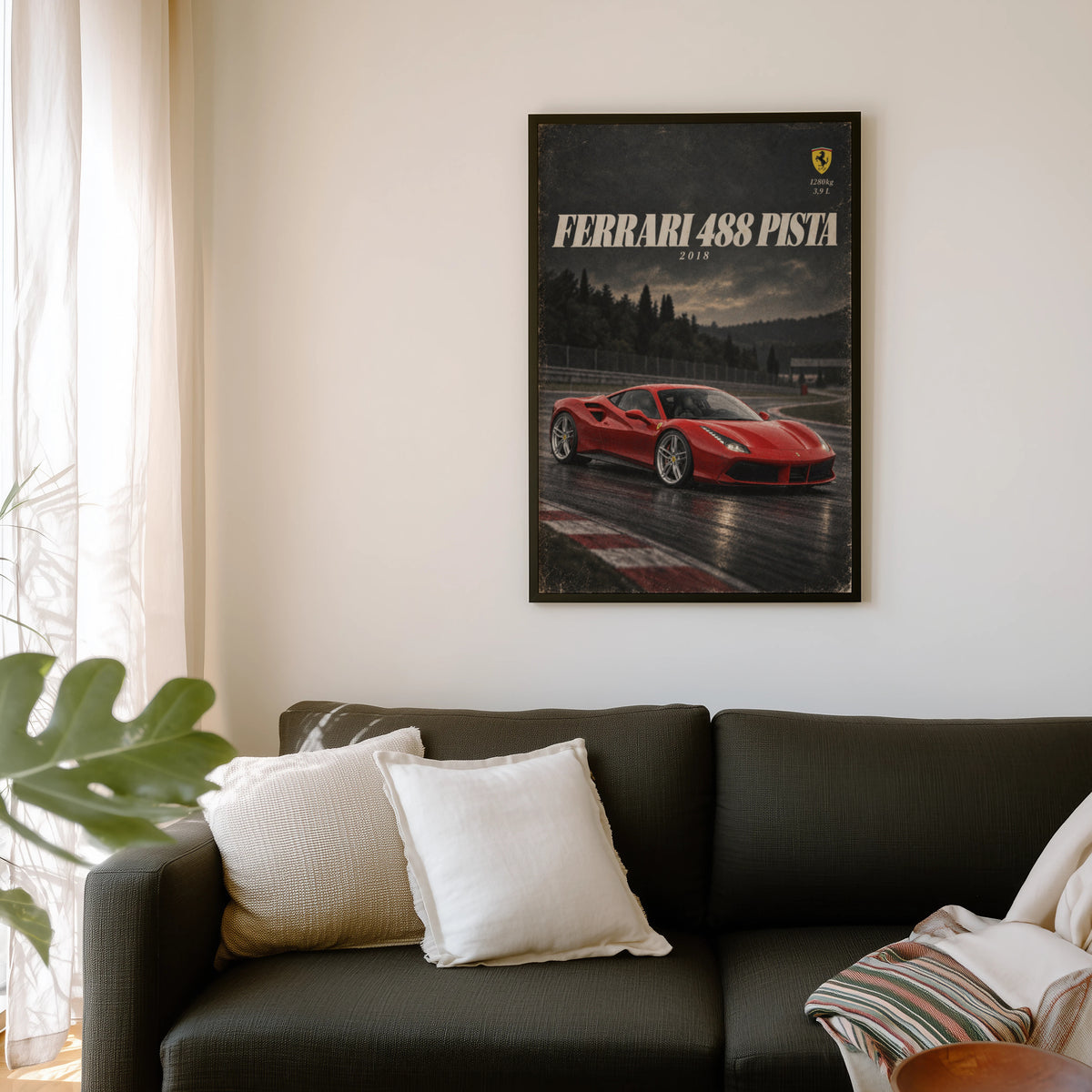 Vintage Ferrari 488 Pista Print, Supercar Wall Art